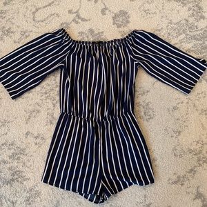 Navy and white striped off the shoulder romper